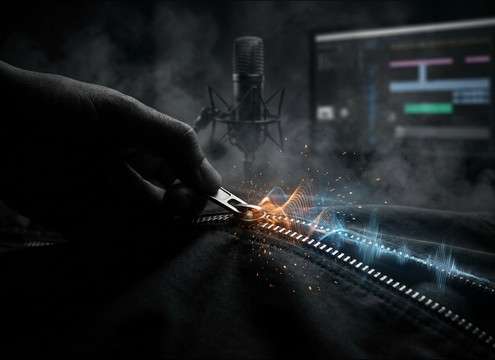 Actor zipping a jacket close-up Foley sync