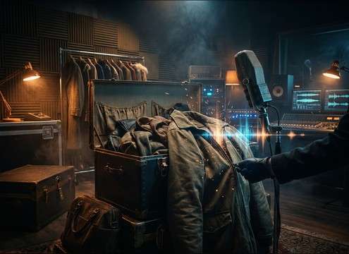 Audio drama character zipping a coat indoors