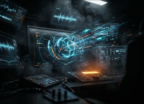 Futuristic HUD zooming onto a target with a digital sweep