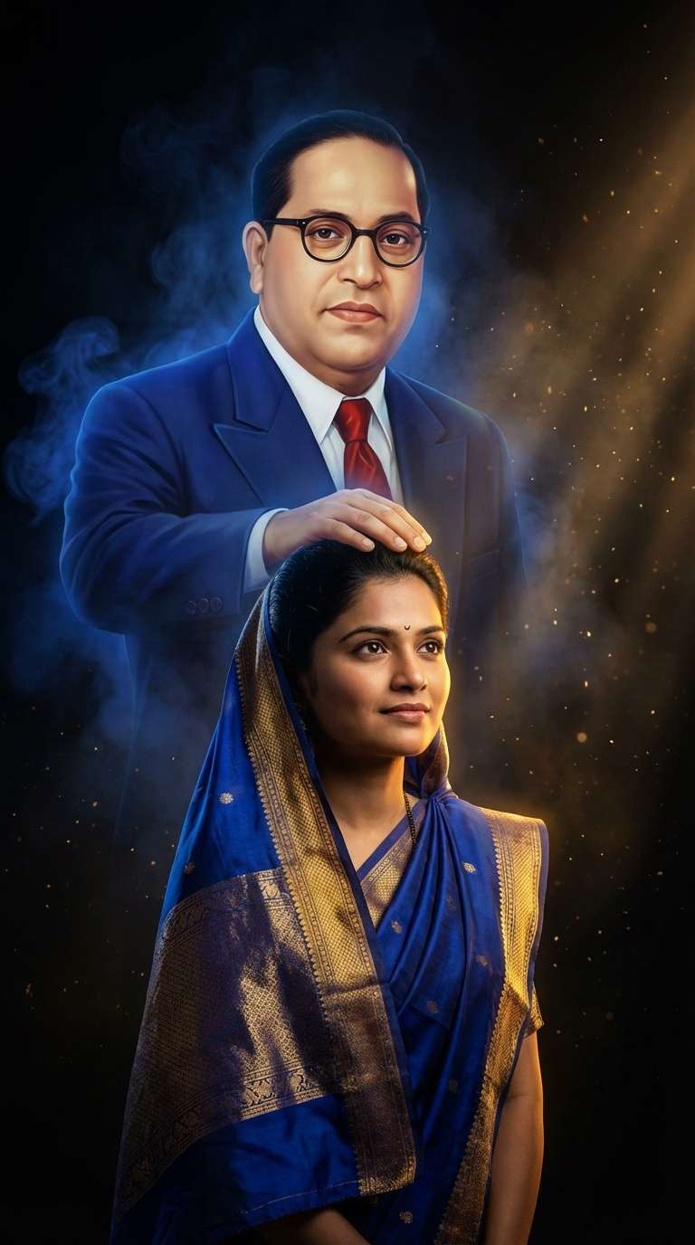 babasaheb ambedkar ai photo prompt girl blue saree spiritual blessing