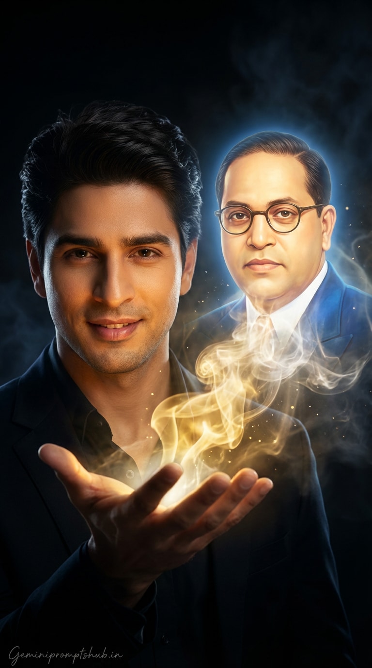 babasaheb ambedkar ai photo prompt girl blue saree spiritual blessing