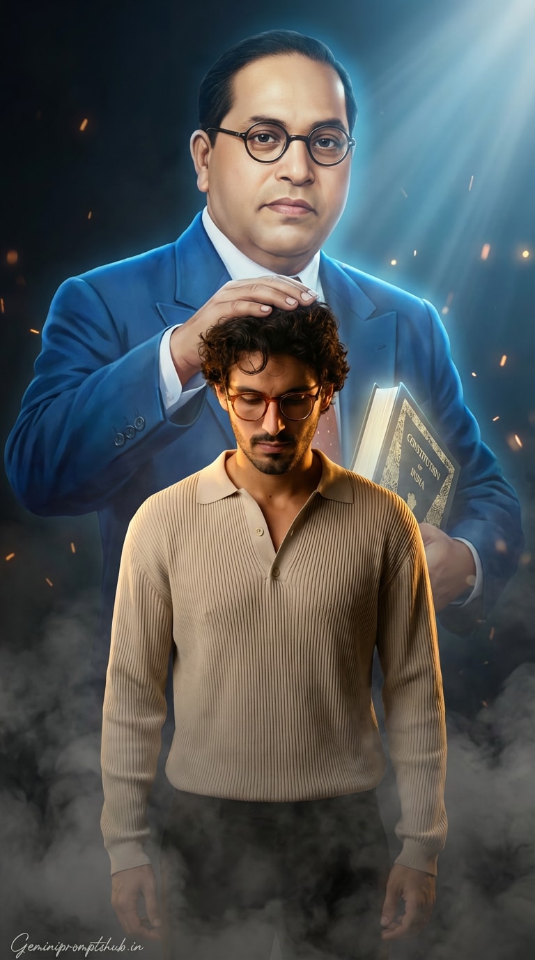 babasaheb ambedkar ai photo prompt girl blue saree spiritual blessing