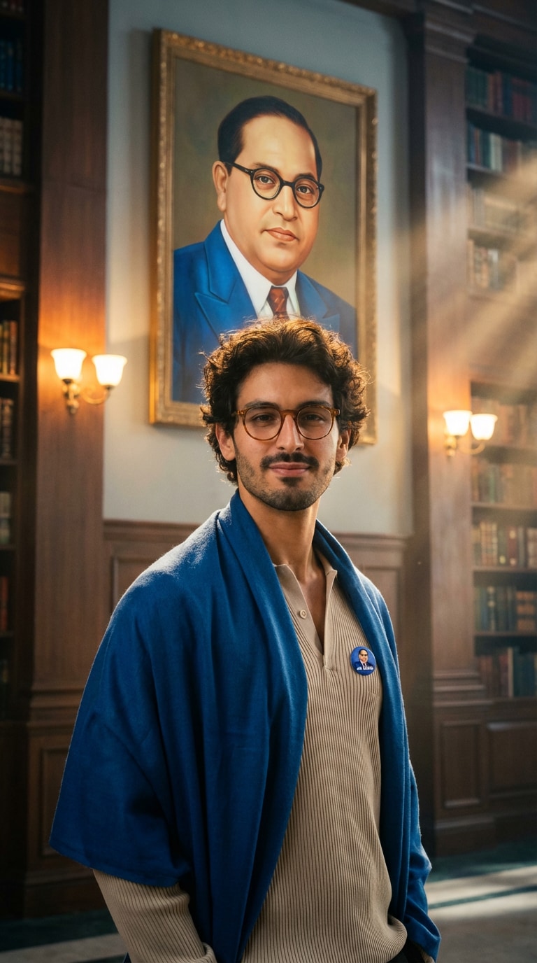 babasaheb ambedkar ai photo prompt girl blue saree spiritual blessing