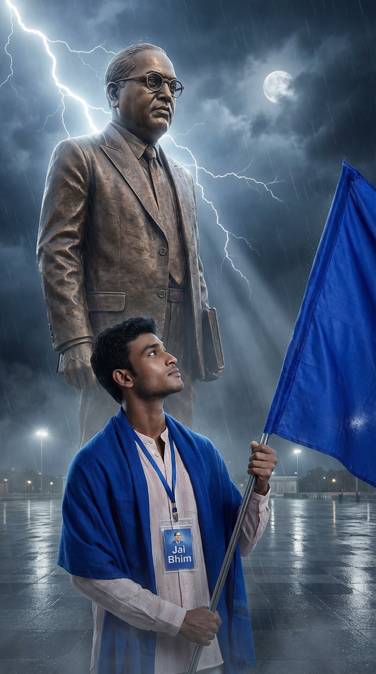 babasaheb ambedkar ai photo prompt girl blue saree spiritual blessing