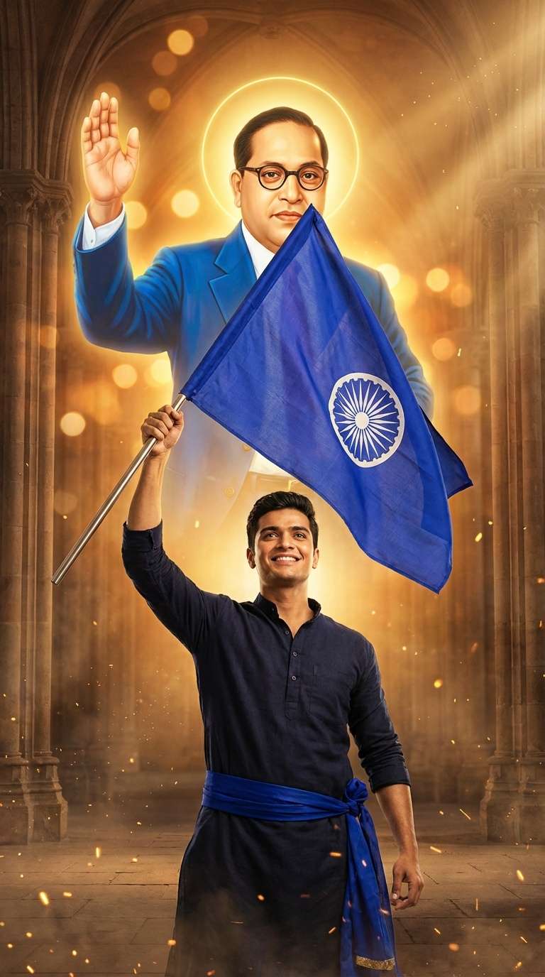 jay bhim flag bearer ai photo ambedkar golden halo blessing