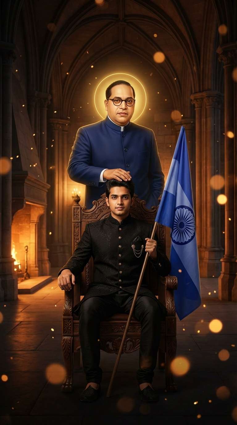 babasaheb ambedkar ai photo royal throne blessing golden palace