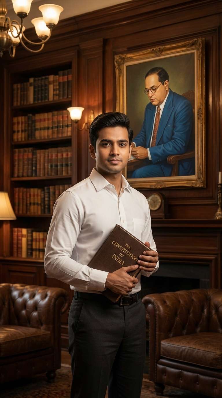 dr ambedkar ai photo constitutional scholar library holding constitution book