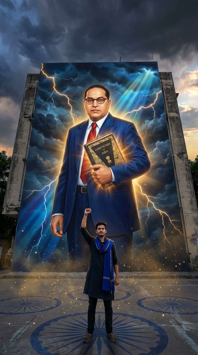 babasaheb ambedkar ai photo epic digital mural superhero lightning sky