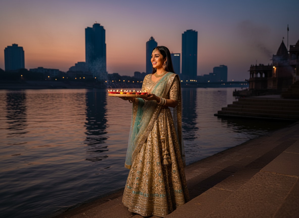 Modern Girl in Fusion Chhath Look