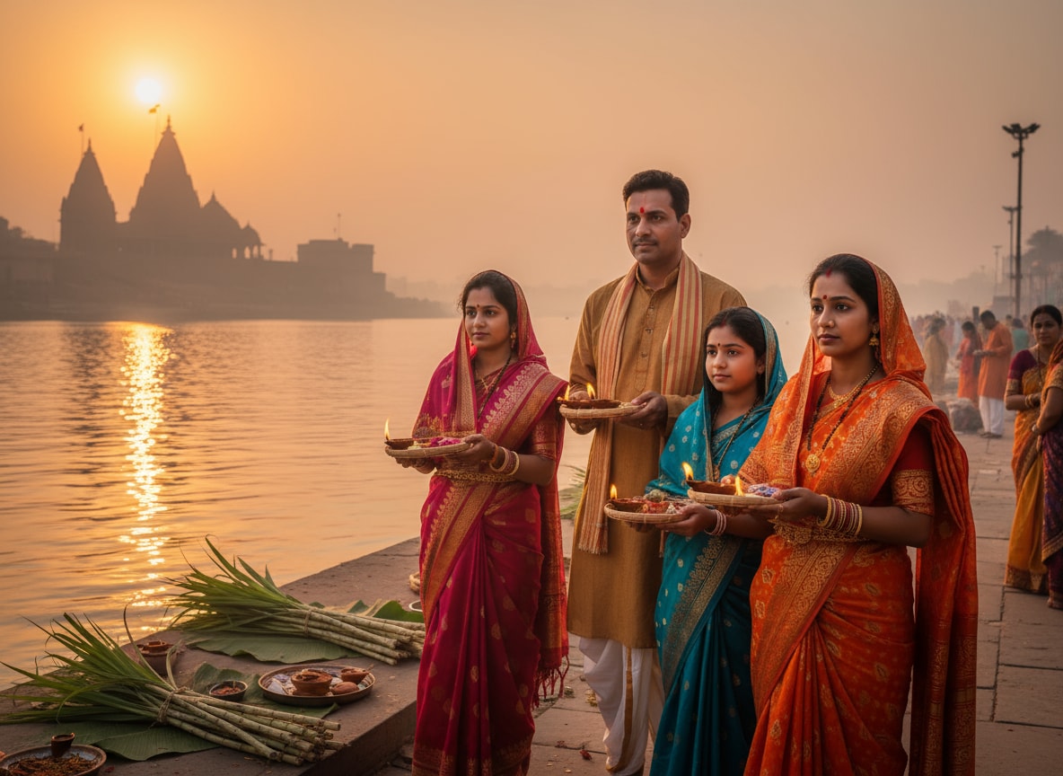 Family Chhath Puja Ritual at Ghat