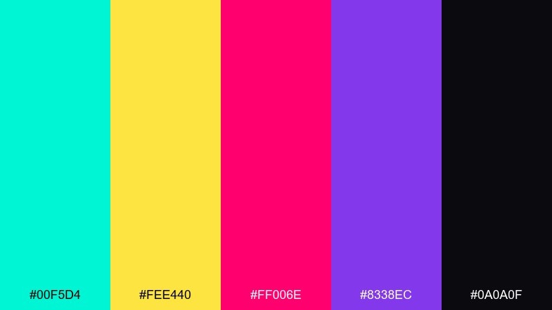 acrobatic neon color palette with hex codes