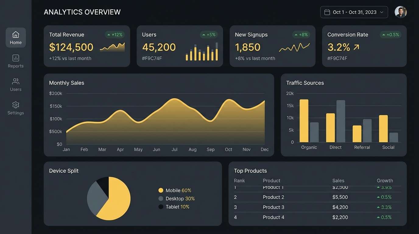 dark analytics dashboard ui