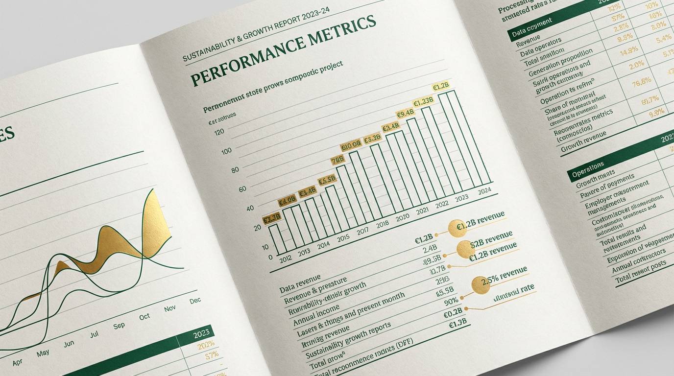 annual report spread with charts