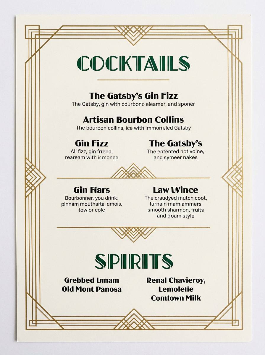 deco cocktail menu design