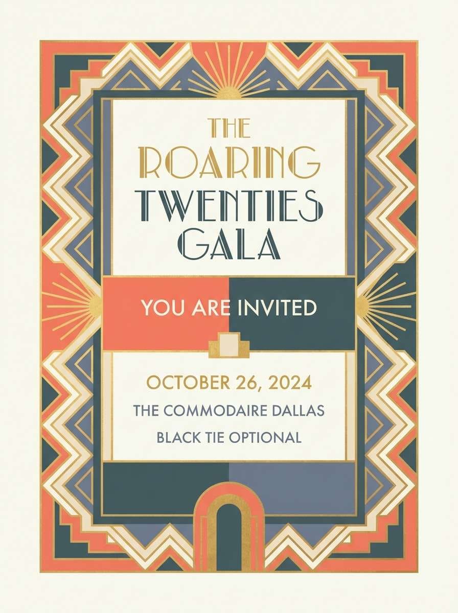 art deco invitation in coral