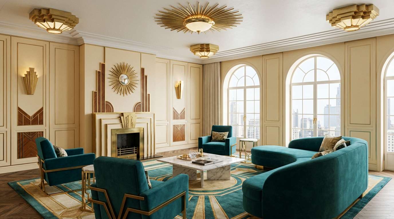 art deco teal interior