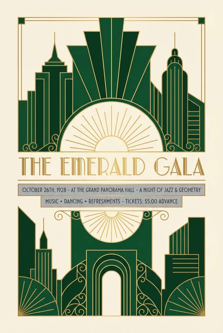 art deco green event poster