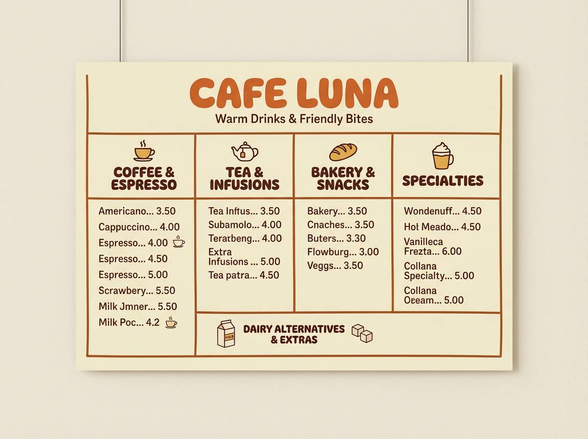 artisan cafe menu design