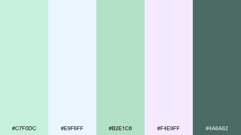 aurora pastel greens color palette with hex codes
