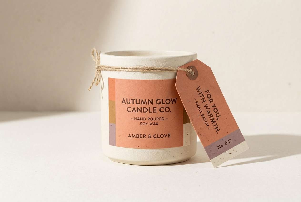 handmade candle label in coral