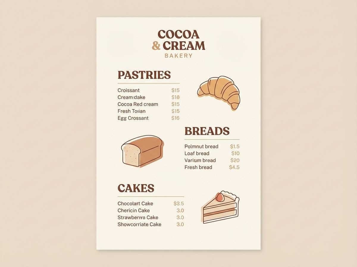 bakery menu in cocoa tones