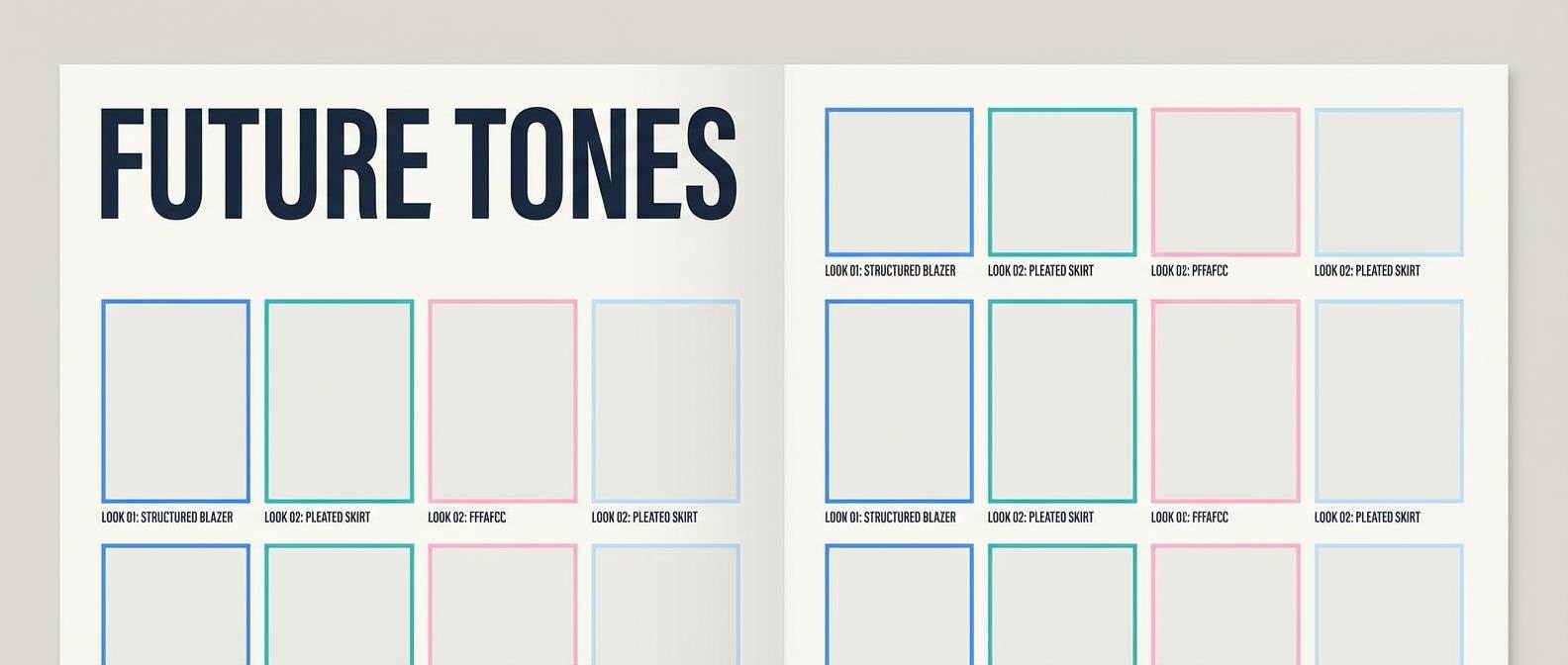 blue green pink color tone editorial spread layout