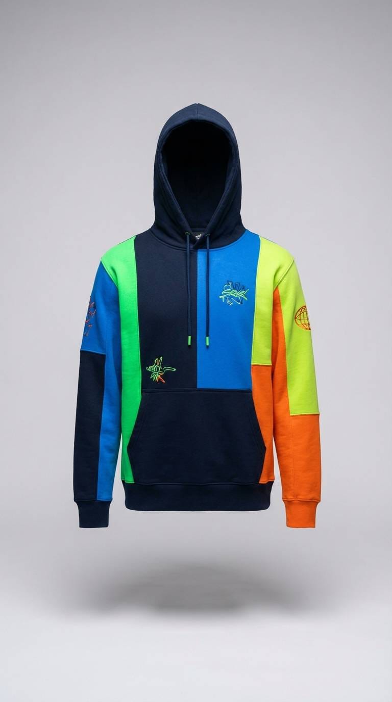 blue neon green color hoodie studio product ad