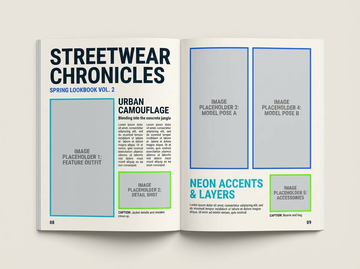 blue neon green color tone magazine layout