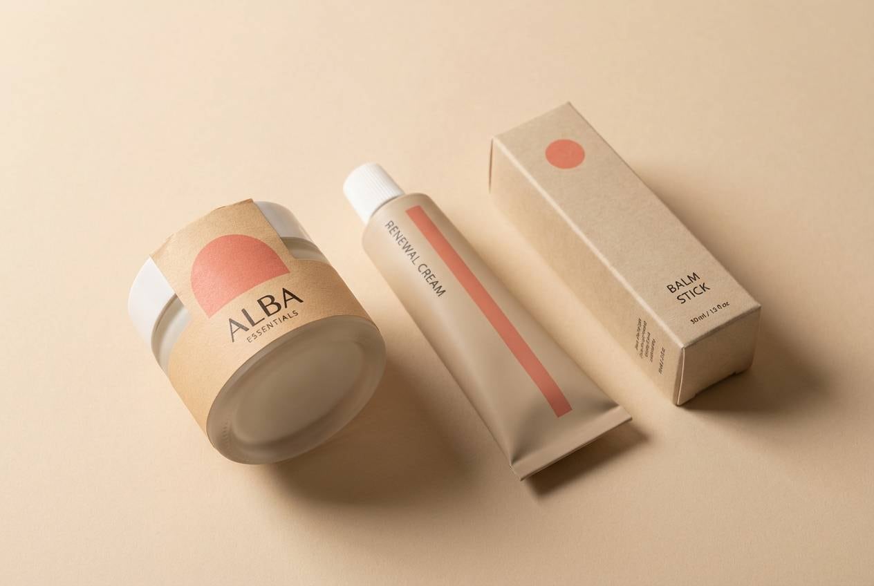 minimal skincare packaging in blush