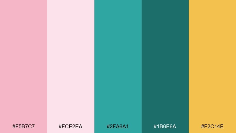 blush teal pop color palette with hex codes