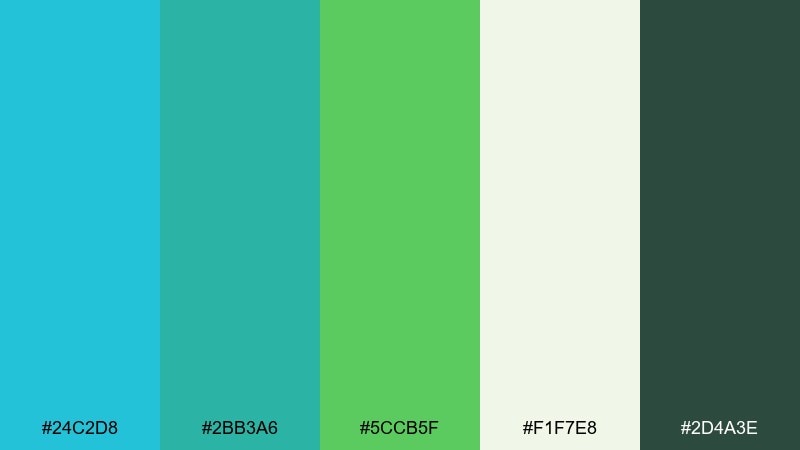 botanical aqua color palette with hex codes