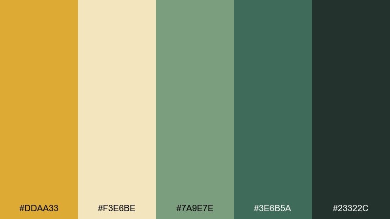 botanical ochre color palette with hex codes