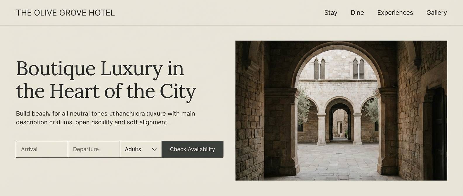 boutique hotel website hero