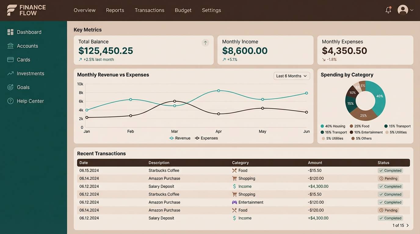 brown turquoise color finance dashboard ui