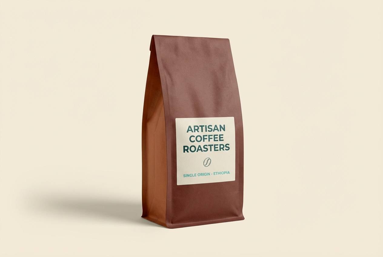 brown turquoise color artisan coffee bag