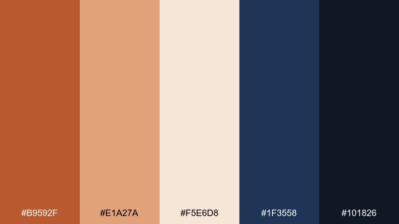 burnt caramel navy color palette with hex codes