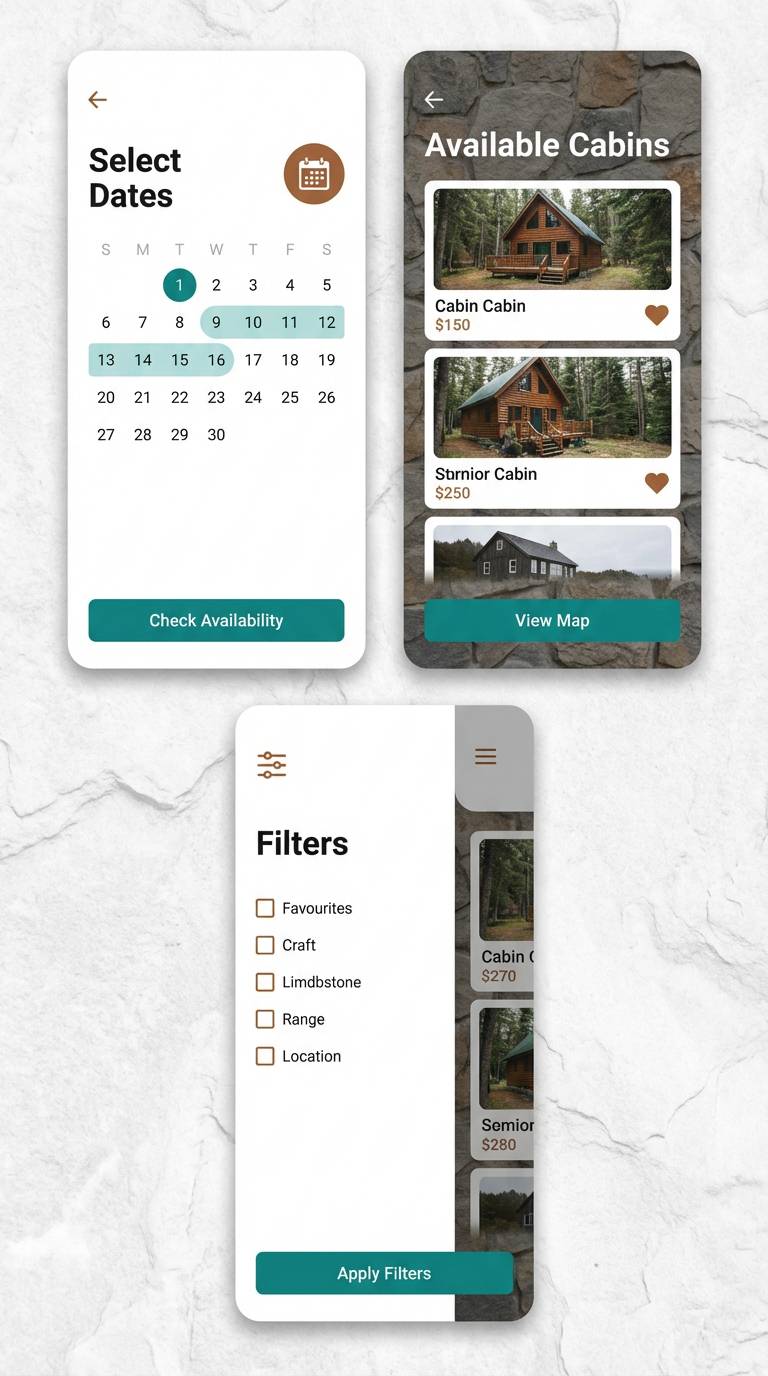 cabin booking ui screens