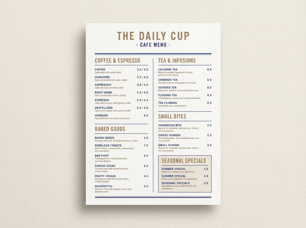 cafe menu layout