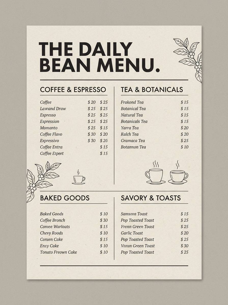 cafe menu layout