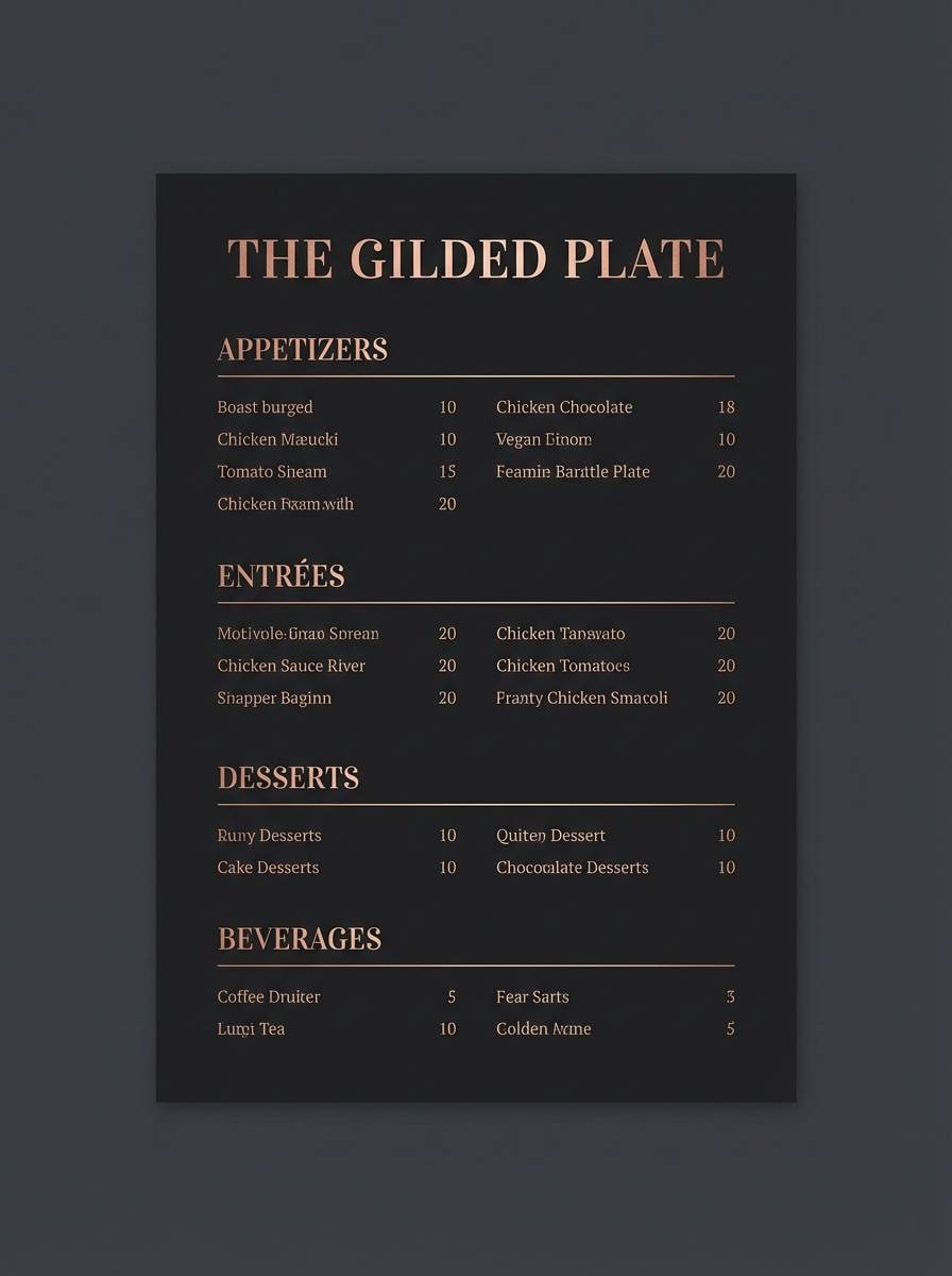 dark menu with rose accents
