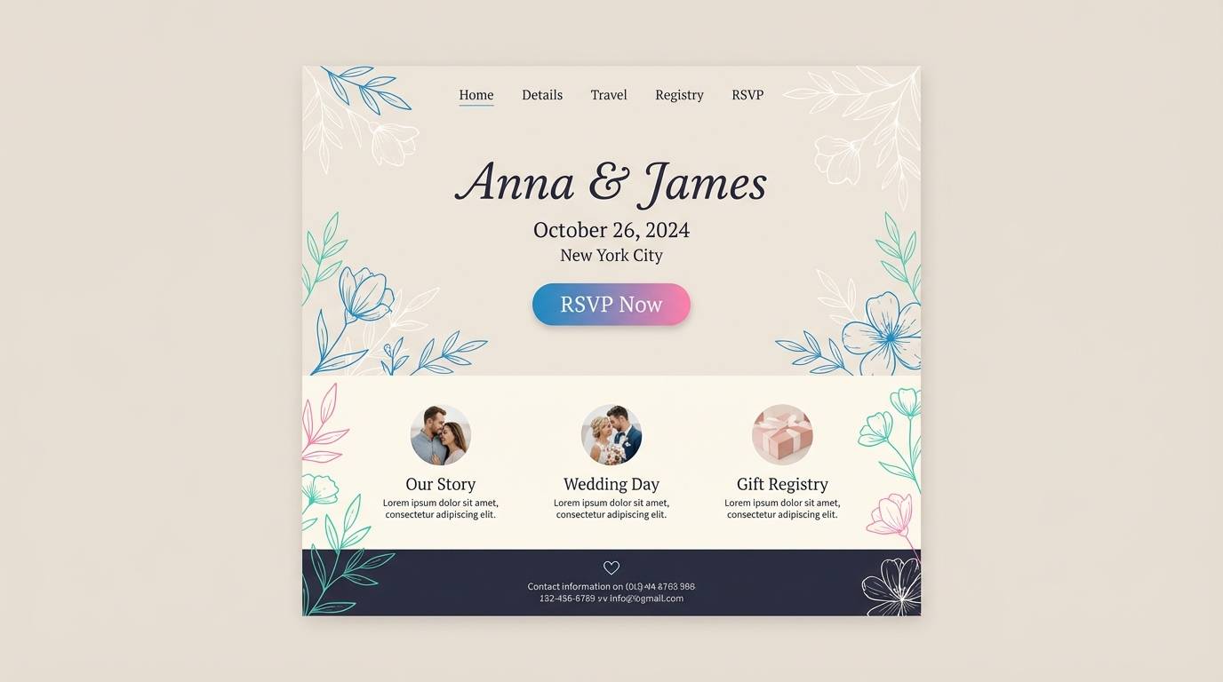 blue green pink color wedding website ui mockup