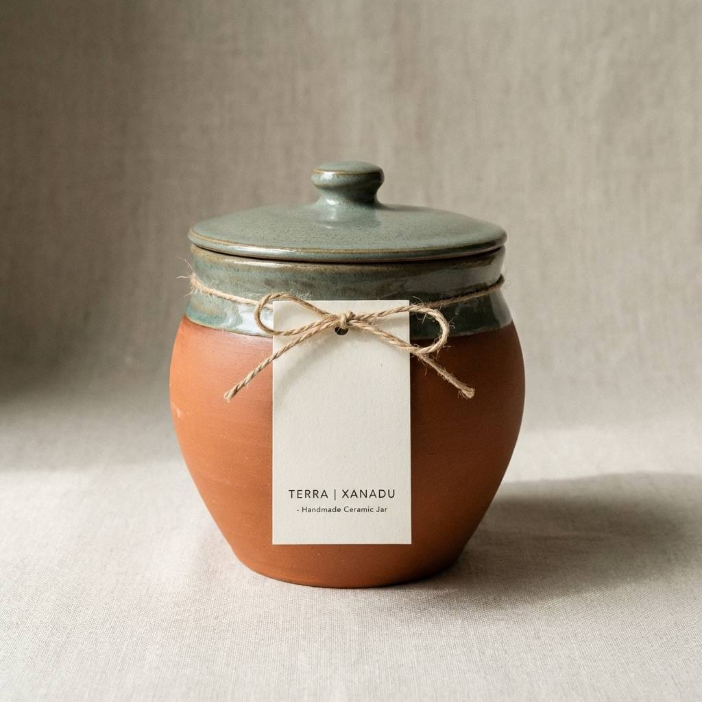 ceramic jar label in studio