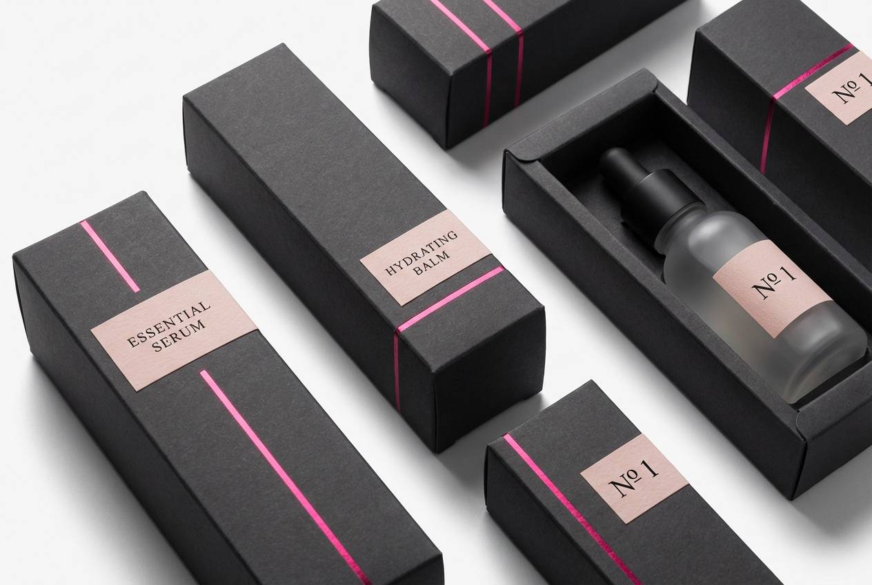 pink and charcoal packaging