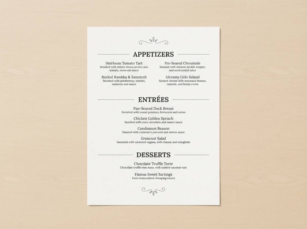 classic restaurant menu layout