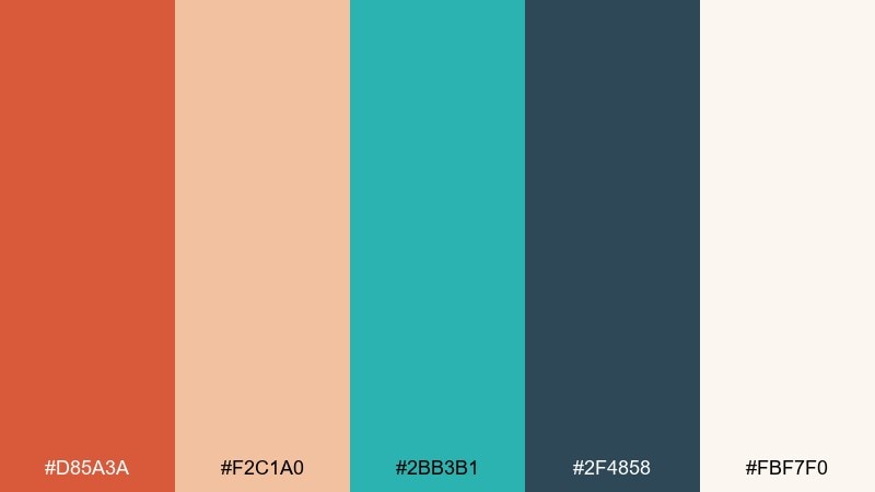 clay and aqua color palette with hex codes