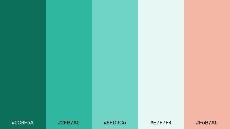 coastal teal mist color palette with hex codes