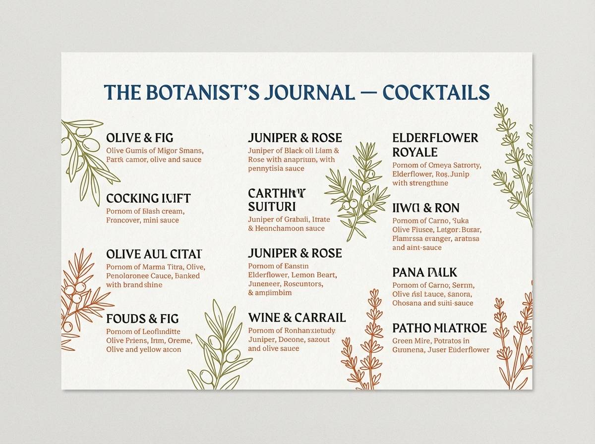 cocktail menu botanical design