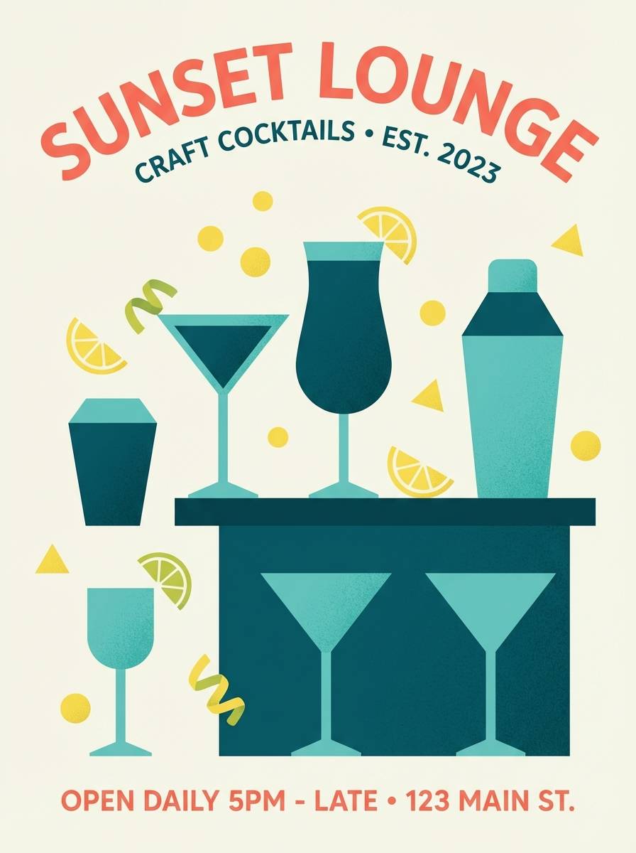 cocktail poster in teal coral