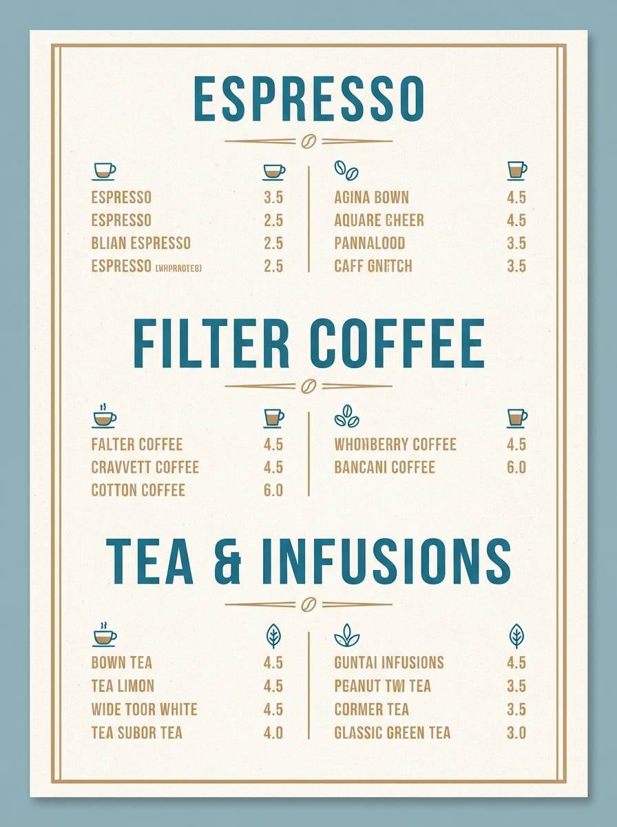 coffee menu in vintage blues
