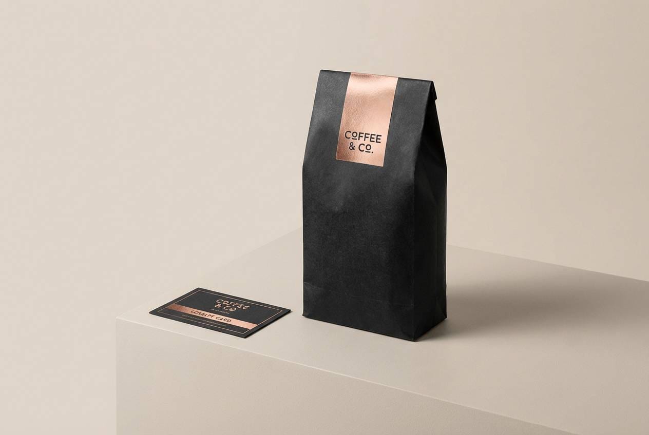 cafe packaging in dark tones